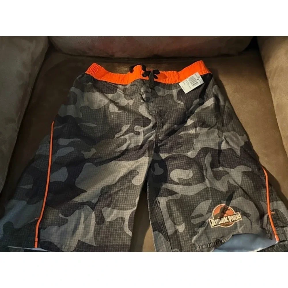 Jurassic Park Youth Swim Trunks XL 14 Camo Orange Board Shorts New